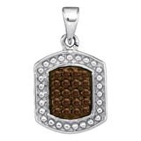 Sterling Silver Womens Round Brown Color Enhanced Diamond Dog Tag Fashion Pendant 1/5 Cttw