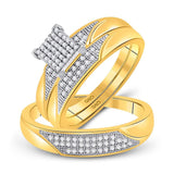 10kt Yellow Gold His Hers Round Diamond Square Matching Wedding Set 1/4 Cttw