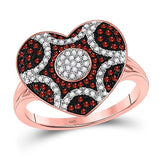 10kt Rose Gold Womens Round Red Color Enhanced Diamond Starburst Heart Cluster Ring 1/3 Cttw