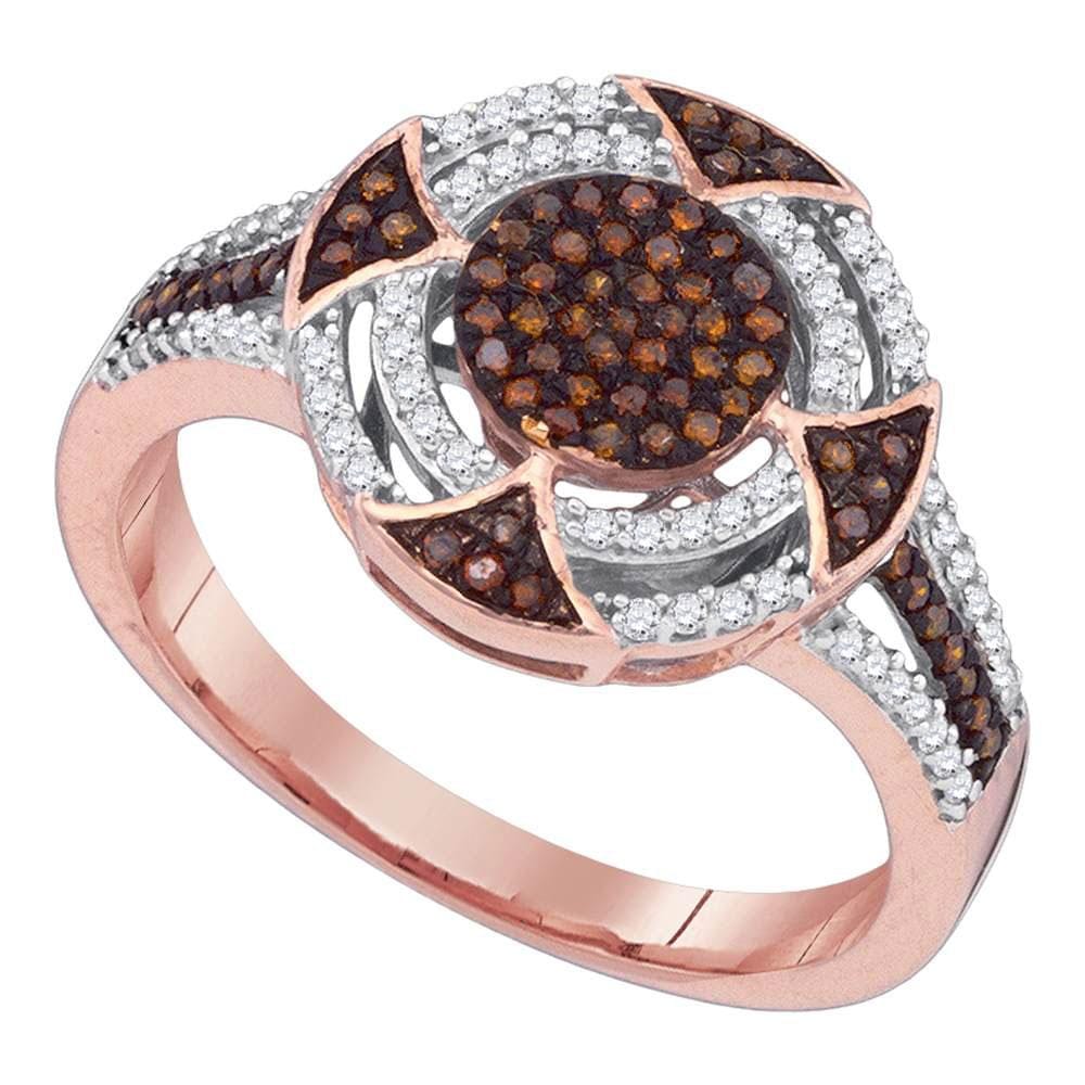 10kt Rose Gold Womens Round Red Color Enhanced Diamond Circle Cluster Ring 1/3 Cttw