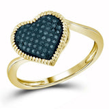 10kt Yellow Gold Womens Round Blue Color Enhanced Diamond Heart Ring 1/6 Cttw
