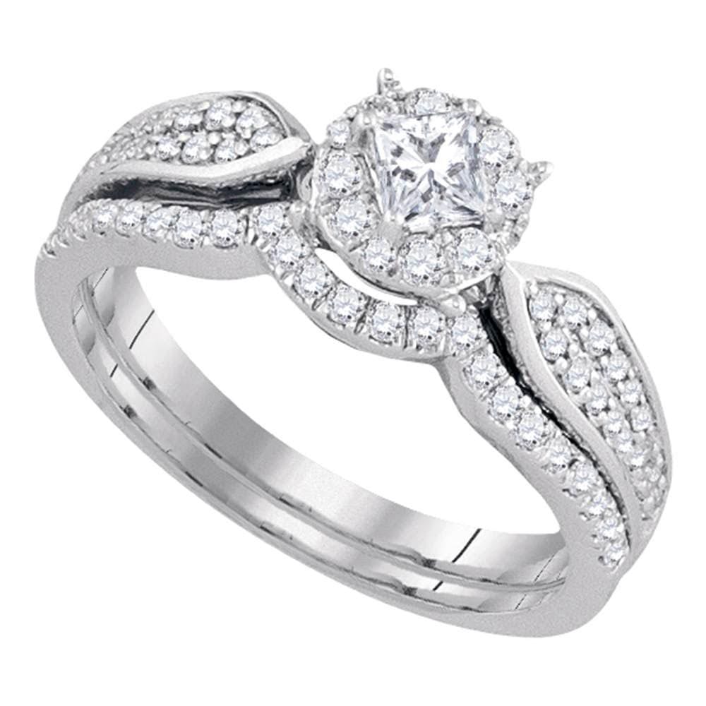 14k White Gold Princess Diamond Bridal Wedding Ring Band Set 3/4 Cttw