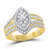 14kt Yellow Gold Princess Diamond Oval Bridal Wedding Ring Band Set 1 Cttw