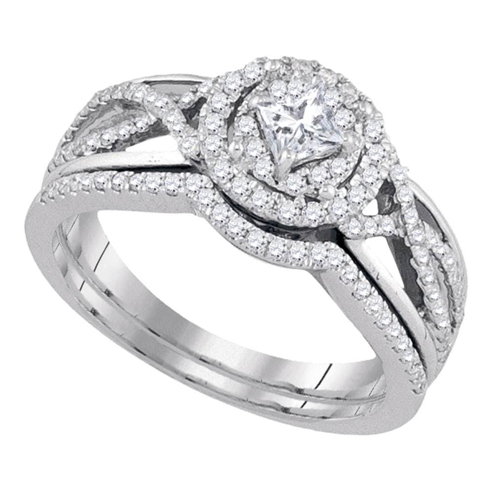 14k White Gold Princess Diamond Solitaire Wedding Bridal Engagement Ring Band Set 3/4 Cttw