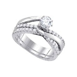 14kt White Gold Womens Round Diamond Elevated Bridal Wedding Engagement Ring Band Set 1.00 Cttw