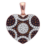10kt Rose Gold Womens Round Red Color Enhanced Diamond Heart Cluster Pendant 1/3 Cttw