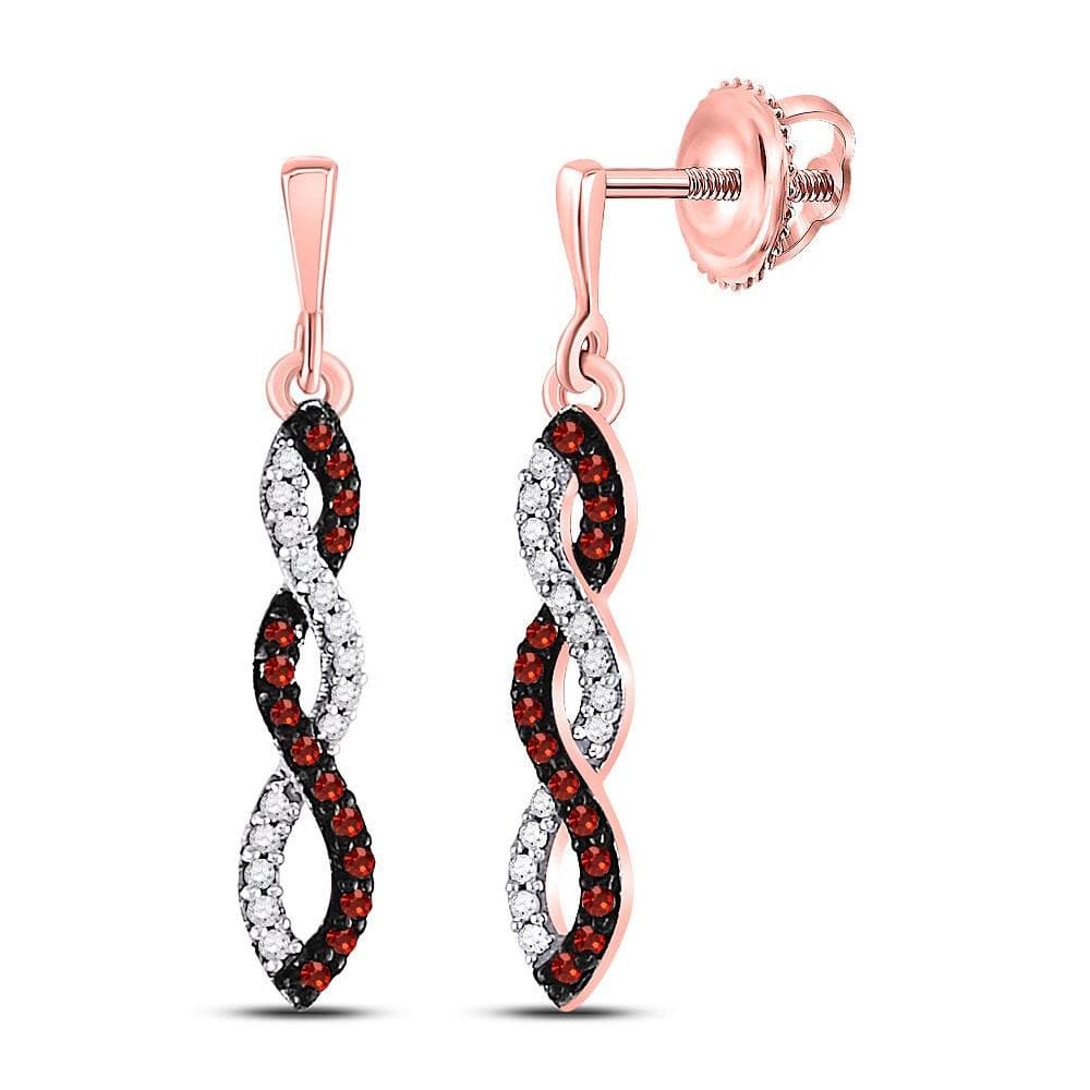 10kt Rose Gold Womens Round Red Color Enhanced Diamond Infinity Earrings 1/6 Cttw