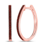 10kt Rose Gold Womens Round Red Color Enhanced Diamond Hoop Earrings 1/6 Cttw