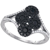 10kt White Gold Womens Round Black Color Enhanced Diamond Cluster Ring 3/4 Cttw