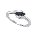 10kt White Gold Womens Round Black Color Enhanced Diamond 3-stone Ring 1/4 Cttw