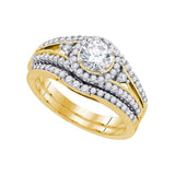 14kt Yellow Gold Round Diamond Bridal Wedding Ring Band Set 1-1/4 Cttw