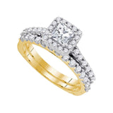 14kt Yellow Gold Princess Diamond Bridal Wedding Ring Band Set 1-1/4 Cttw