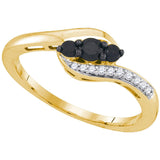 10kt Yellow Gold Womens Round Black Color Enhanced Diamond 3-stone Ring 1/4 Cttw