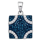 Sterling Silver Womens Round Blue Color Enhanced Diamond Square Pendant 1/3 Cttw
