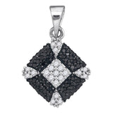 Sterling Silver Womens Round Black Color Enhanced Diamond Square Cluster Pendant 1/4 Cttw