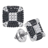 Sterling Silver Womens Round Black Color Enhanced Diamond Square Corner Earrings 1/2 Cttw