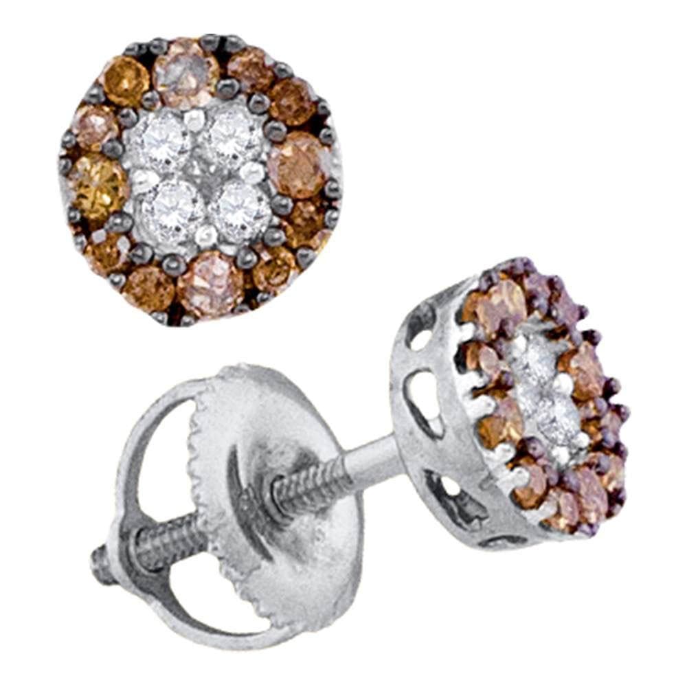 10kt White Gold Womens Round Brown Diamond Cluster Stud Earrings 1/3 Cttw