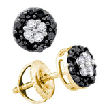 10kt Yellow Gold Womens Round Black Color Enhanced Diamond Cluster Earrings 1/3 Cttw