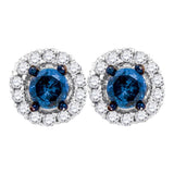 10kt White Gold Womens Round Blue Color Enhanced Diamond Stud Earrings 1/2 Cttw