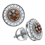 10kt White Gold Womens Round Brown Diamond Cluster Stud Earrings 5/8 Cttw