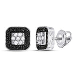 10kt White Gold Womens Round Black Color Enhanced Diamond Square Cluster Earrings 1/4 Cttw