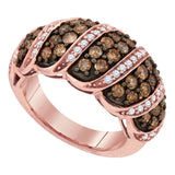 10kt Rose Gold Womens Round Brown Diamond Cascading Band Ring 1-1/2 Cttw