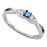 10kt White Gold Womens Round Blue Color Enhanced Diamond Solitaire Promise Ring 1/6 Cttw