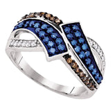 10kt White Gold Womens Round Blue Color Enhanced Diamond Bypass Crossover Band Ring 1/2 Cttw