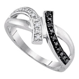 Sterling Silver Womens Round Black Color Enhanced Diamond Band Ring 1/20 Cttw