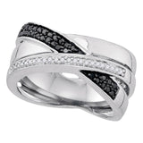 Sterling Silver Womens Round Black Color Enhanced Diamond Crossover Band Ring 1/4 Cttw