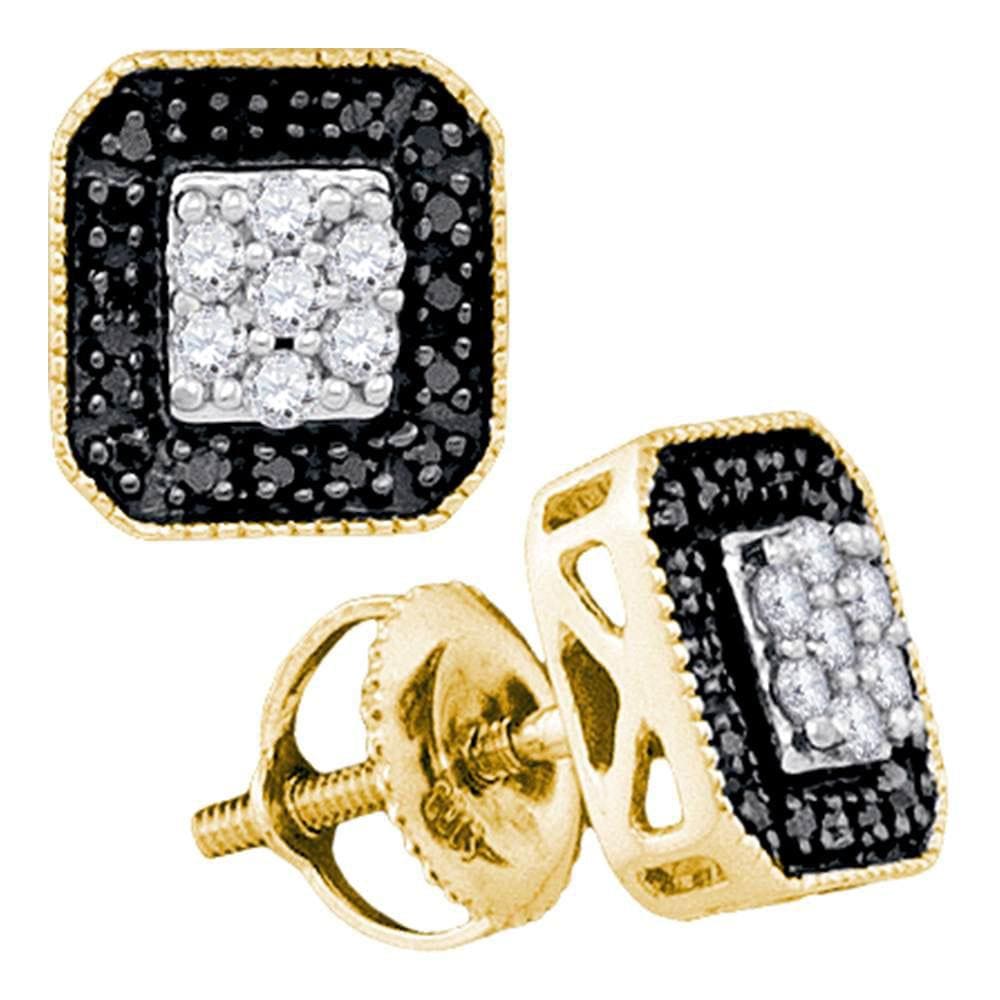 10kt Yellow Gold Womens Round Black Color Enhanced Diamond Square Frame Cluster Earrings 1/4 Cttw