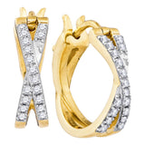 10kt Yellow Gold Womens Round Pave-set Diamond Double Row Crossover Hoop Earrings 3/8 Cttw