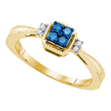 10kt Yellow Gold Womens Round Blue Color Enhanced Diamond Simple Cluster Ring 1/6 Cttw