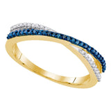 10kt Yellow Gold Womens Round Blue Color Enhanced Diamond Slender Crossover Band 1/6 Cttw