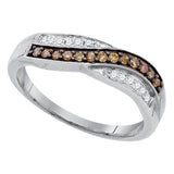 10kt White Gold Womens Round Brown Diamond Band Ring 1/4 Cttw