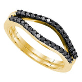 10kt Yellow Gold Womens Round Black Color Enhanced Diamond Wrap Ring Guard Enhancer 1/3 Cttw