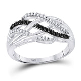10kt White Gold Womens Round Black Color Enhanced Diamond Crossover Strand Band 1/4 Cttw