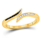 10k Yellow Gold Black Color Enhanced Diamond Womens Slender Bypass Band Ring 1/10 Cttw