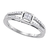 Sterling Silver Princess Diamond Cluster Split-shank Bridal Wedding Engagement Ring 1/5 Cttw
