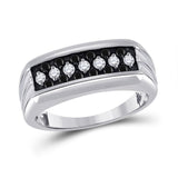 Sterling Silver Mens Round Black Color Enhanced Diamond Band Ring 1/2 Cttw