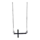Sterling Silver Womens Round Black Color Enhanced Diamond Horizontal Cross Necklace 1/10 Cttw