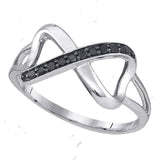 Sterling Silver Womens Round Black Color Enhanced Diamond Infinity Ring 1/10 Cttw