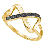 10kt Yellow Gold Womens Round Black Color Enhanced Diamond Infinity Ring 1/10 Cttw