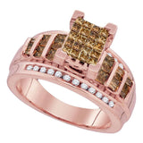 10kt Rose Gold Princess Brown Diamond Cluster Bridal Wedding Engagement Ring 1 Cttw
