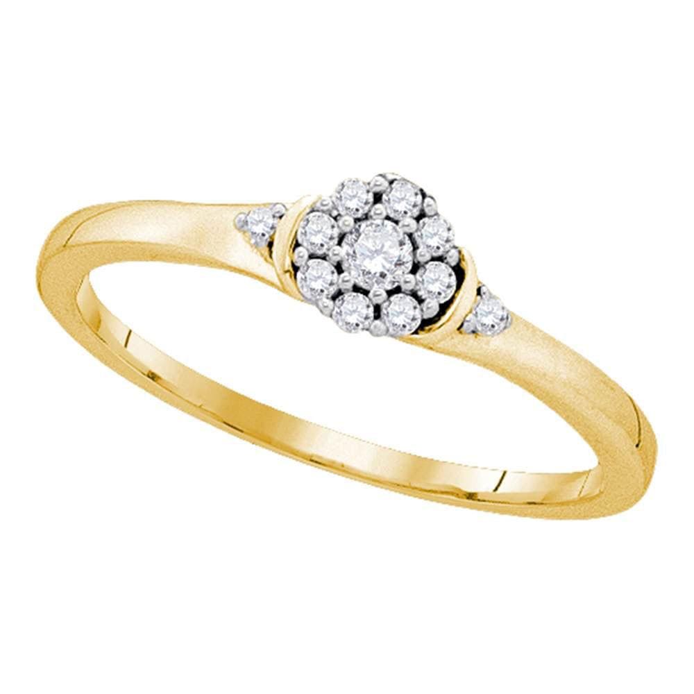 10kt Yellow Gold Womens Round Diamond Cluster Promise Ring 1/6 Cttw