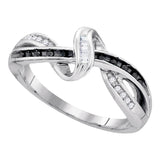 Sterling Silver Womens Round Black Color Enhanced Diamond Crossover Band Ring 1/8 Cttw