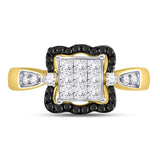 10kt Yellow Gold Womens Round Black Color Enhanced Diamond Cluster Ring 3/4 Cttw