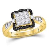 10kt Yellow Gold Womens Round Black Color Enhanced Diamond Cluster Ring 3/4 Cttw