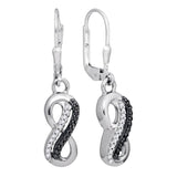 Sterling Silver Womens Round Black Color Enhanced Diamond Dangle Infinity Earrings 1/5 Cttw