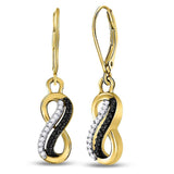 10kt Yellow Gold Womens Round Black Color Enhanced Diamond Infinity Dangle Earrings 1/5 Cttw